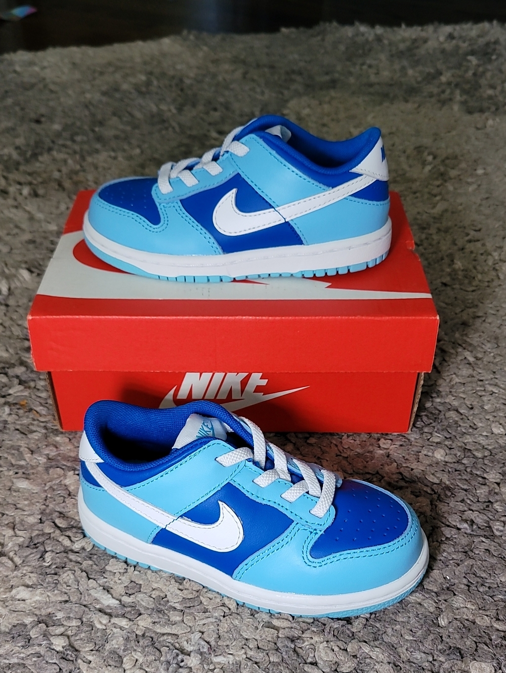 Nike Kids Low-Top Sneakers — Light Blue & Royal Blue with White Swoosh